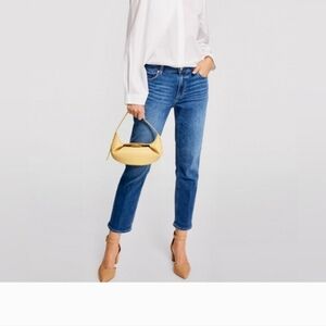 Paige Blue Brigitte High Rise Cropped Straight Leg Jeans Light Wash Size 28